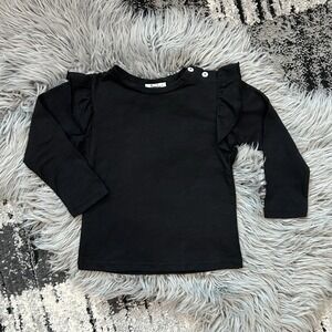 Frenchie Mini Couture Girls Black Long Sleeve Ruffle Tee Size 4T NEW